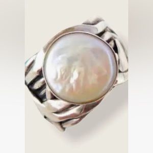 Retired Silpada Israel Sterling Silver Pearl Coin Mermaid Ring Size 8